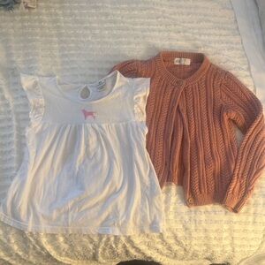 White and Pink Kids Top and Cardigan Set